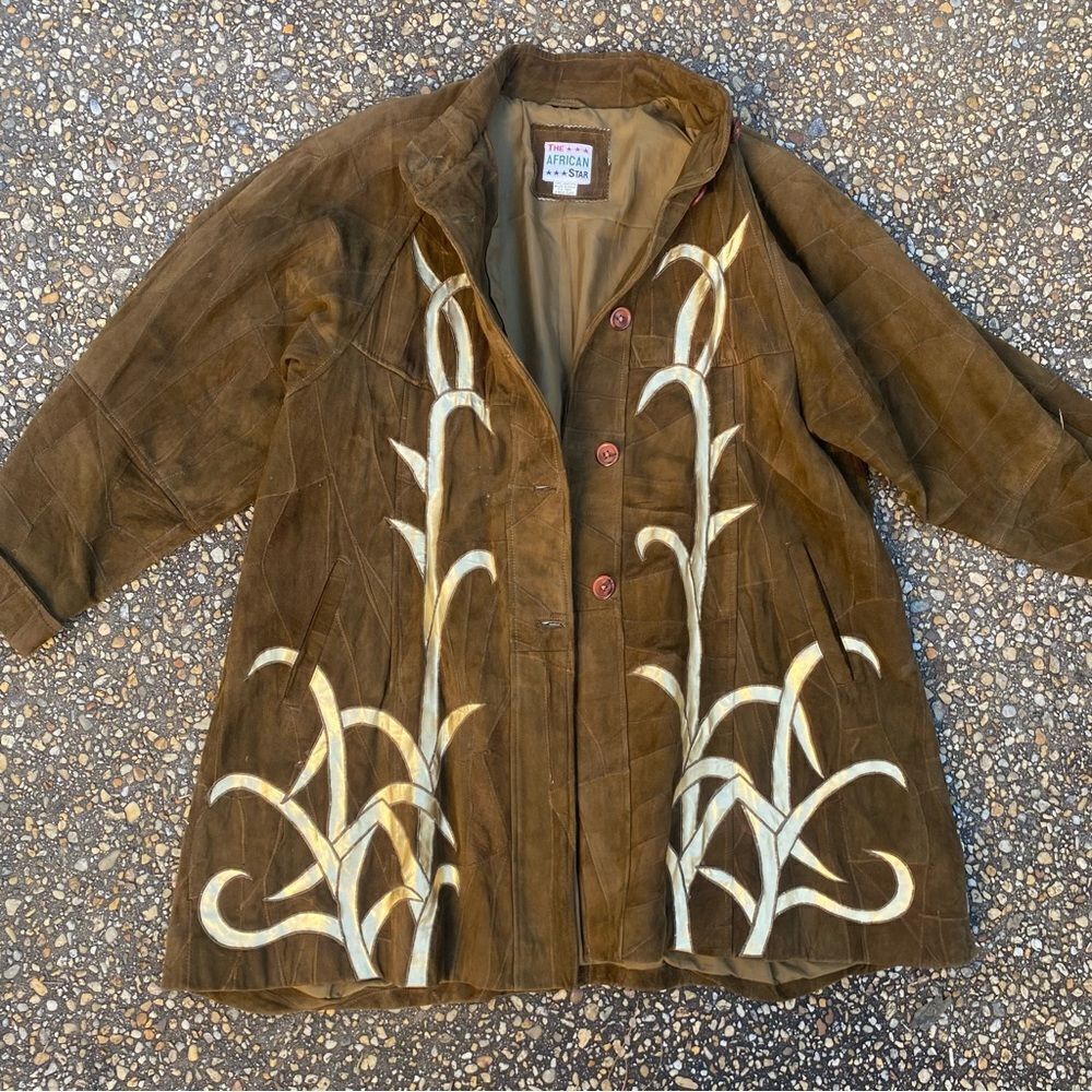 Vintage 1980’s 1990’s The African Star suede metallic swing coat